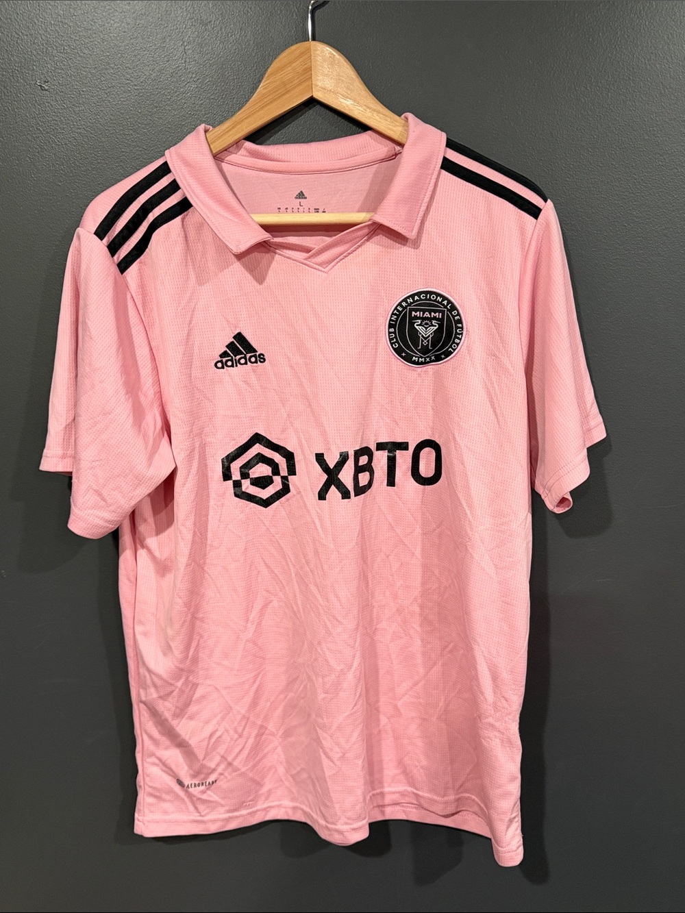 adidas Men’s Pink Soccer Jersey with Black Accents Tany